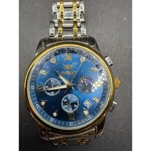 OLEVS Mens Watch Chronograph Business Blue Face Quartz Stainless Steel Working